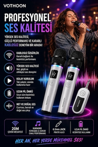 Kablosuz Karaoke Çift Mikrofon 6.5 Mm Sahne Parti Düğün Aktivite Amfi Hoparlör