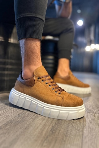 Mevese Ares Bağcıklı Süet Erkek Günlük Sneaker Yüksek Taban Ayakkabı - Taba