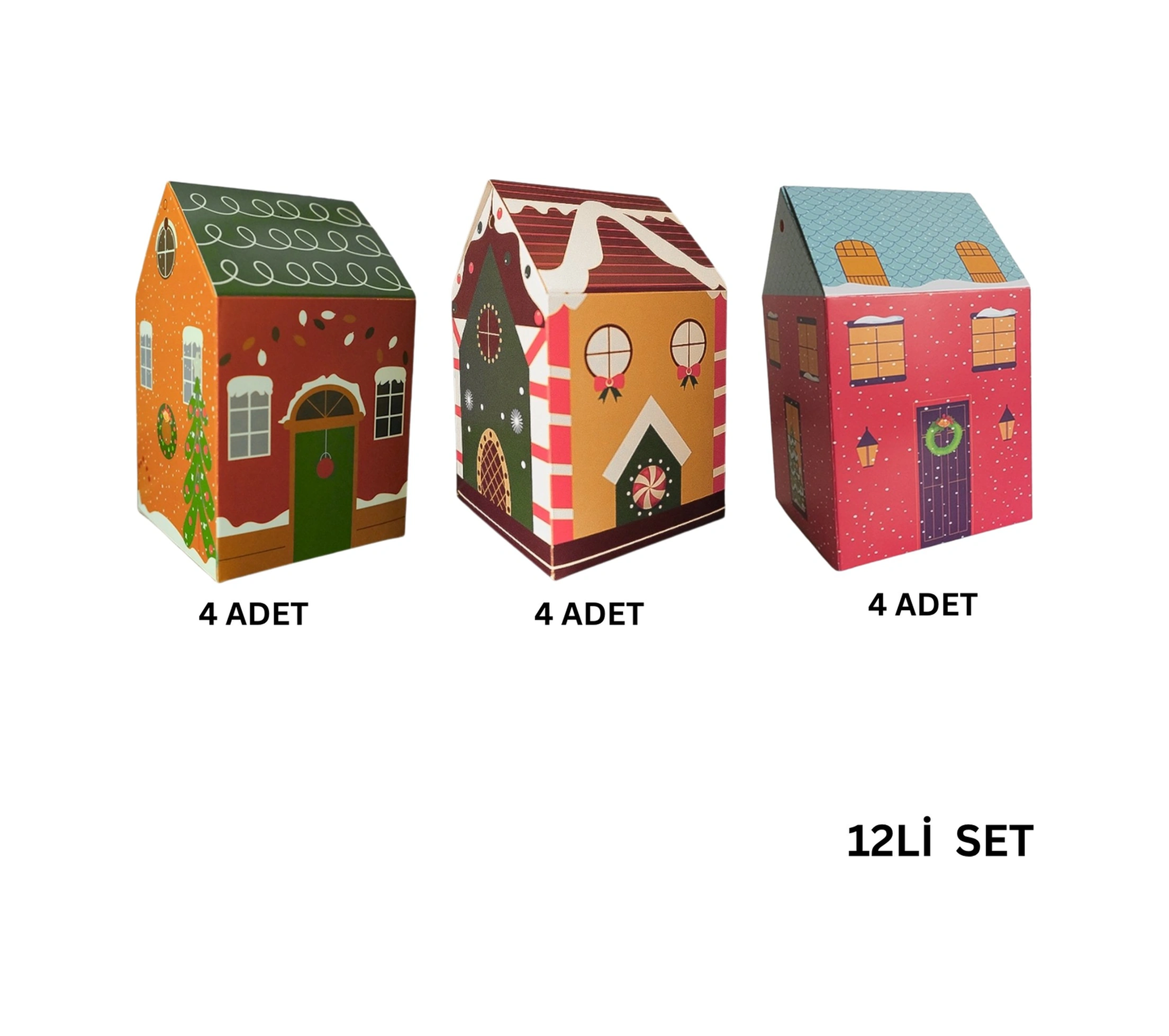 Yılbaşı Ev Tasarımlı Kutu Çanta Seti, Parti, Hediye Çantası, 12li