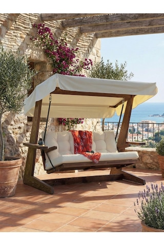 Viva 2200 3 Kişilik Ahşap Bahçe Salıncağı, Balkon ve Teras Salıncağı, Dış Mekan Salıncağı/Krem