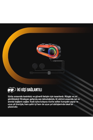 Leeways Q08 2x 1000m Telsiz Mesafeli Özellikli 2 Kişi Bağlantılı Bluetooth Kask Kulaklık Ekranlı Fenerli Interkom