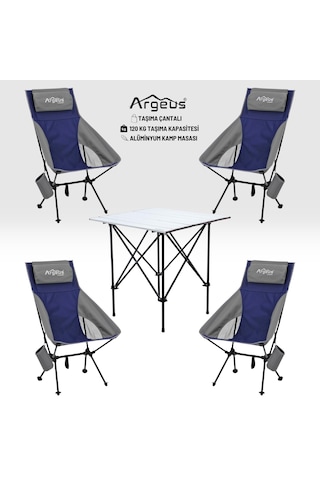 4 Adet Katlanır Kamp Sandalyesi Ve Alüminyum Masa Seti - Aero Silver - Mavi Çok Renkli