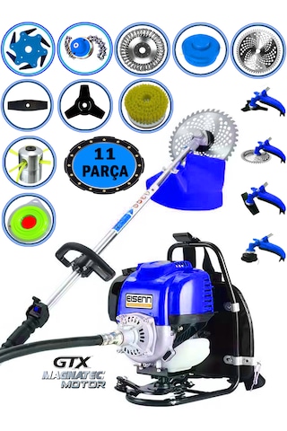 Eisenn German RX-11 Stahl Sırt Tipi Benzinli Ot Çalı Çim Biçme Tırpanı + 11 Parça Full Set Halı Yıkamalı