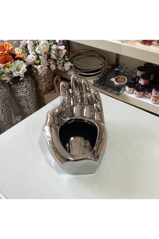 Dekoratif Biblo El Seramik Gümüş Renk