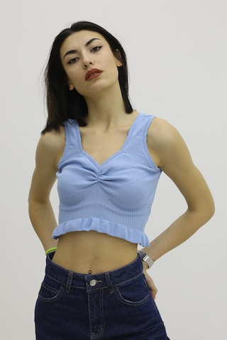 Modi Bel Lastikli Triko Bluz Mavi - P-019708 Açık Mavi