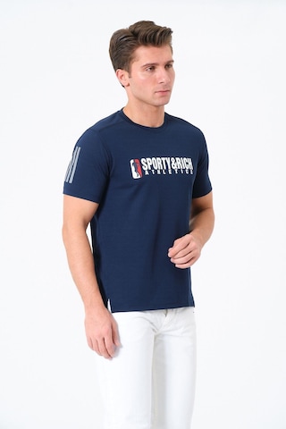 Erkek Bisiklet Yaka Basic Baskılı T-şhirt Lacivert