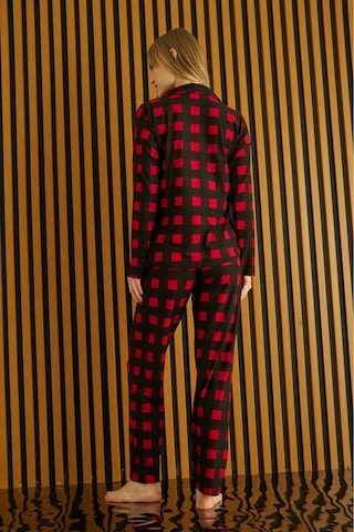 Pijamoni Kadın Süet Önden Düğmeli Likralı Pijama Takımı 3k - 1 Adet Kırmızı