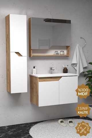 Teta Home Napoli 80 Cm Mdf Banyo Dolabı Seti + Boy Dolabı Atlantik Çam-beyaz Atlantik Çam - Beyaz