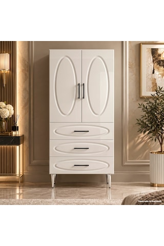 Trianon Çok Amaçlı Dolap 60 Cm 2 Kapak 3 Çekmece Parlak Beyaz - Çok Amaçlı Erzak Dolabı