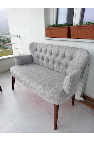 Azra Mobilya Ikili Balkon Koltugu - Kanepe - Keten Kumaş - Bekleme Koltugu-çay Seti Koltugu - Krem Krem