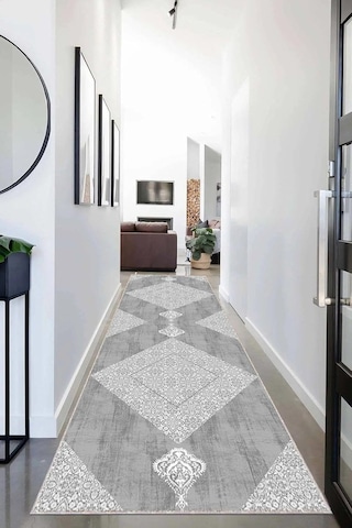 Pelangi Geometrik Karo Desenli Dijital Baskı Yıkanabilir Kaymaz Taban Modern Salon Halısı Ve Yolluk, Gri 60 X 200, 9 Çok Renkli