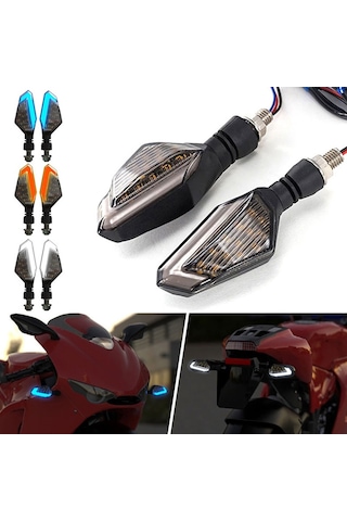 Mk-236 4 Adet 22led Motosiklet V Line İki Renkli Dönüş Işığı Sinyal Açısı Işığı Sarı Mavi