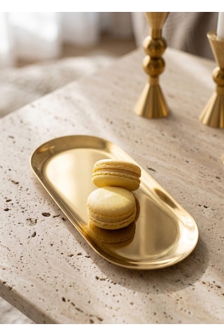 The Mia Linea Oval Çelik Servis Tabağı Gold 26 X 11 Cm
