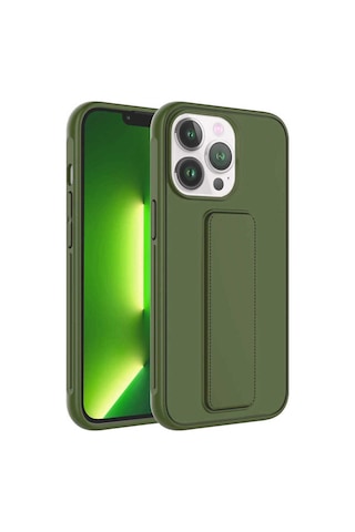 Apple Uyumlu iPhone 13 Pro Max Kılıf Zore Qstand Kapak Koyu Yeşil