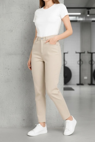 Layal My Beauty Jeannine Kadın Jeans Yüksek Bel Mom Boyfriend Dar Paça Denim Kot Pantolon Krem