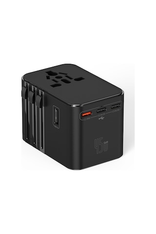 Wiwu Wi-ua006 Çoklu Universal Tr/us/uk/aus/eu Uyumlu Seyahat Şarj Adaptörü 45w Siyah