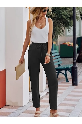 Cojans Kadın Beli Lastikli Keten Pantolon Karışık