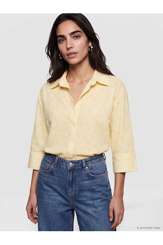 Lcw Vision Sarı Oversize Kadın Brode Gömlek