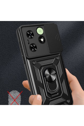 Tecno Spark 20 İle Uyumlu Kılıf Magnetik Standlı Kamera Korumalı Sürgülü Kapak