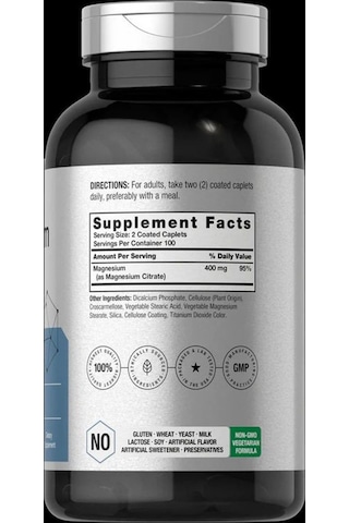 Magnesium Citrate 400mg 200 Caplets Vegetarian, Non-gmo, And Gluten Free Supplement