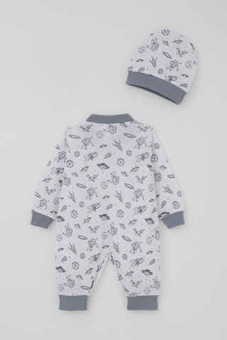 Breeze Erkek Bebek Tulum Uzay Temalı Minik Astronot Desenli 0-6 Ay, Beyaz