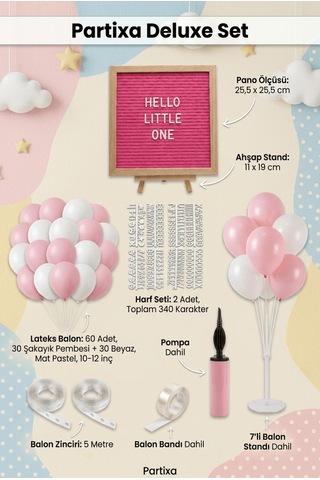 Hastane Odası Süsleme Hoş Geldin Bebek İlk Gün Deluxe Set Kız Pembe Keçe Yazı Panosu Standlı Pompa Balon Zincirli 7 Li Balon Standlı Tüm Yaşlar