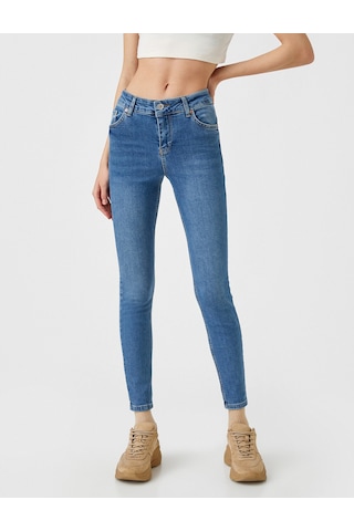 Koton Yüksek Bel Dar Kesim Kot Pantolon - Skinny Jean Orta İndigo 2yak47150md