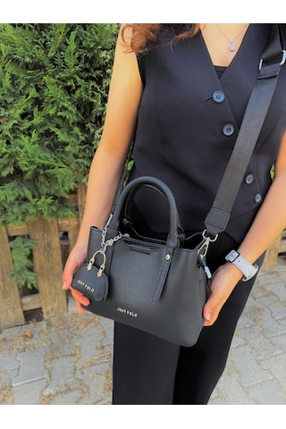 Just Polo Yeni Sezon 3 Bölmeli Yumuşak Deri Şık El Ve Omuz Çantası Shopper 22 X 18 Cm Siyah