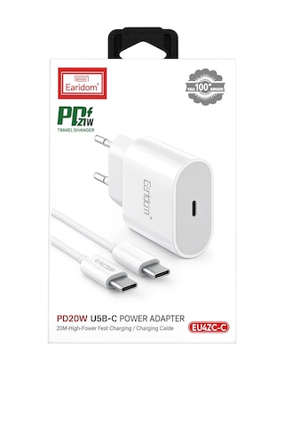 Earldom Eu42c-c Type-c Çıkışlı Type-c To Usb-c Kablolu Pd Hızlı Şarj Cihazı 20w Beyaz