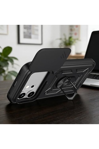 Tecno Pova Curve 2 İle Uyumlu Phoenixshield Sürgülü Sistem Kamera Korumalı Kapak Tam Koruma Manyetik Vega Kapak Siyah