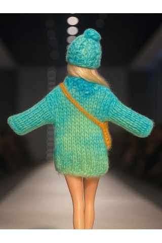 Barbie Bebek İçin El Örgüsü Kazak Çanta Şapka Üçlü Kombin Barbie Bebek Dahil Değildir -15935