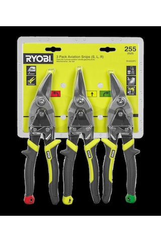 Ryobi RHAS3PC Kaportacı Makası Seti 3 Parça (Sağ,Sol,Düz 255Mm) (5132006054)