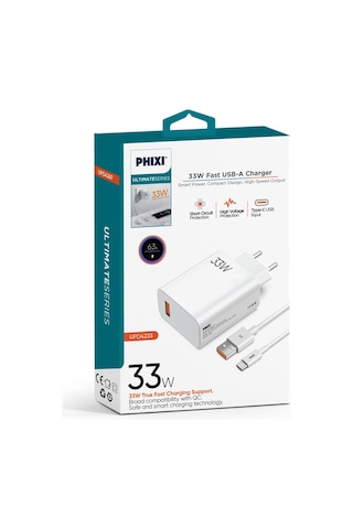 Phixi Ultimate Serisi Upd4233 33w Type-c Şarj Cihazı + Usb-a Kablo Fast Charge