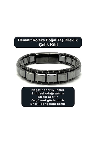 Sertifikalı Hematit Roleks Doğal Taş Bileklik Çelik Kilit Çok Renkli