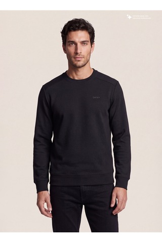 Dkny Dkfw26072-100 Comfort Sweatshirt Siyah Erkek Bisiklet Yaka Logo Baskılı Regular Fit Sweatshirt