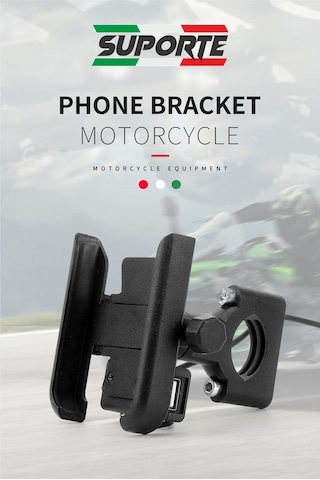Suporte Motosiklet Telefon Tutucu Usb Şarjlı Alüminyum Alaşım Gidon Bağlantılı
