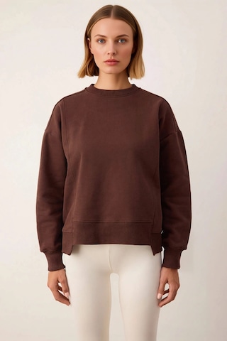 Benerly Kadın Bisiklet Yaka Düşük Kol Pamuk Sweatshirt Fonksiyonel D Koyu Kahverengi