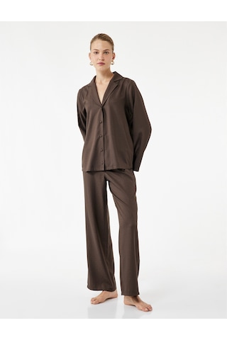 Koton Rahat Kalıp Dokulu Saten Pijama Altı Kahverengi 6wlk50028mw Kahve