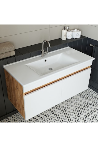 Roomart '' Lavabolu '' Atlantik-beyaz Mdf 100 Cm Banyo Alt Dolabı Atlantik Çam - Beyaz