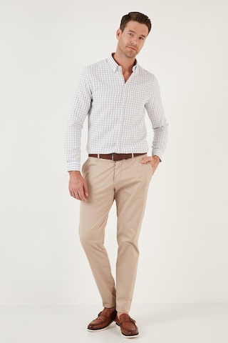 Buratti Kareli Pamuk Karışımlı Düğmeli Yaka Uzun Kollu Slim Fit Erkek Gömlek Cf23S7497 Lacivert-Bej