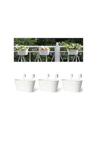 Asılı Çiçek Saksıları, Korkuluk Balkon Bahçe Ev Dekorasyonu İçin Metal Demir Duvar Çiçek Saksıları Beyaz 3 Adet