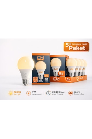 Cm 9w 3200k Sarı Işık Led Ampul 5 Li Paket E27 Duy Tasarruflu Cm 9w 3200k Sarı Işık Led Ampul 5 Li Paket E27 Duy Tasarruflu