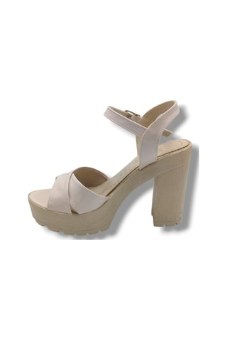 Selfie 4280-26 Rugan Çapraz Bant Platform Topuk Fashion Kadın Sandalet 11cm Bej