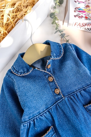 Babymod Bebe Yaka Denim Cep Detaylı Kız Bebek Kot Tulum mavi