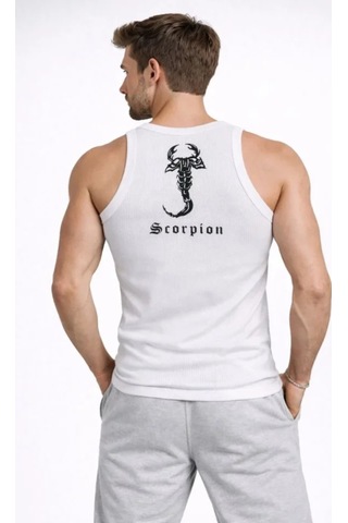 Butik İstanbul Erkek Spor Fitilli Atlet 2li Set Kahverengi Ve Beyaz Slim Fit Kaşkorse Arka Baskılı Spor Atlet Çok Renkli