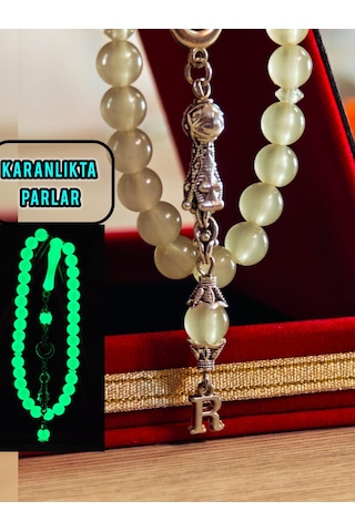 Kedi Gözü Tesbih Gece Karanlıkta Parlayan Model Kişiye Özel Harfli Hediyelik Tesbih Küre Kesim Fosforlu Tesbih Kahverengi