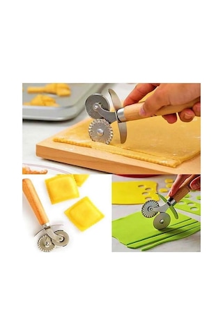 Ahşap Saplı Hamur Ve Pizza Kesme Ruleti Pizza Cutter 2'li Hamur-p Ahşap