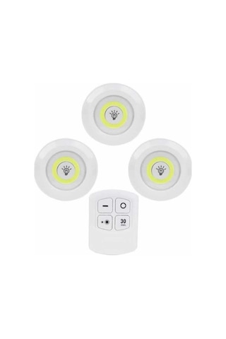 Northcity Kablosuz Pilli Led Spot Işıldak Seti - 3'lü Paket Mutfak, Banyo, Tezgah Altı Aydınlatma Beyaz Aydınlatma