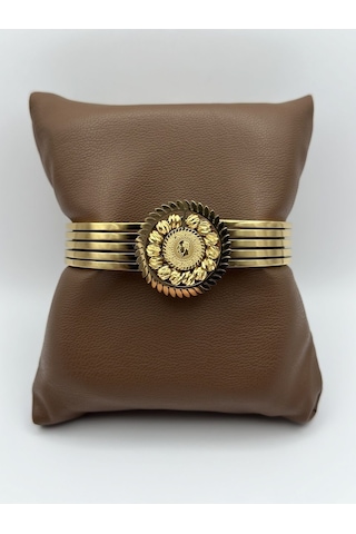 Arnes Jewelry Çelik Çeyrekli Dorikalı Kelepçe Bileklik Ar152nes Gold