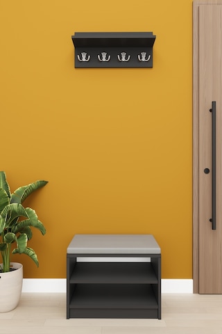 Lüks Puflu Ayakkabılık ve Askılık %100 MDF 2 Raflı Portmanto Seti A33